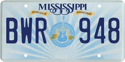 MS license plate BWR948