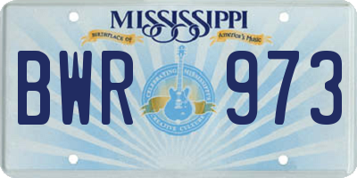 MS license plate BWR973