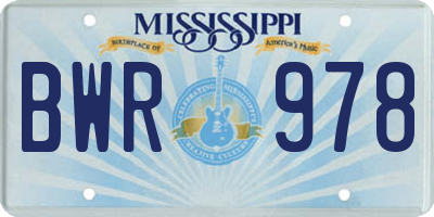MS license plate BWR978