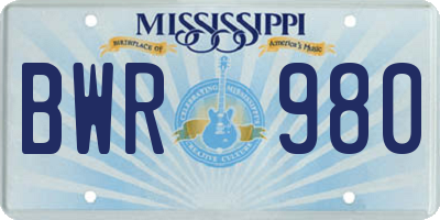 MS license plate BWR980