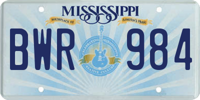 MS license plate BWR984