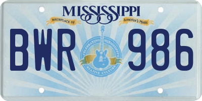 MS license plate BWR986
