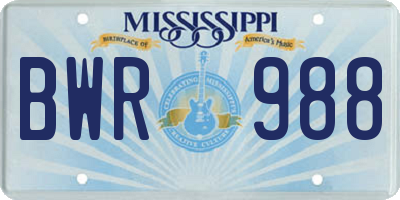 MS license plate BWR988