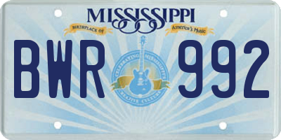 MS license plate BWR992