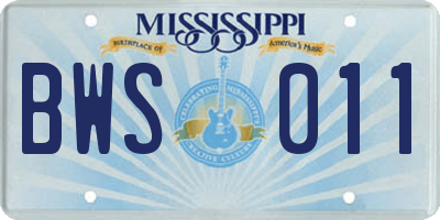 MS license plate BWS011