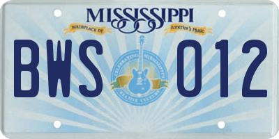 MS license plate BWS012