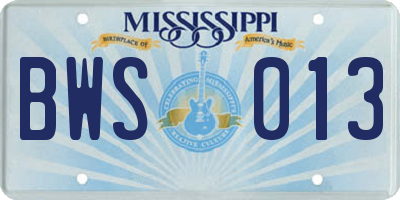 MS license plate BWS013