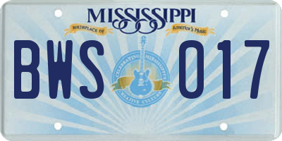 MS license plate BWS017