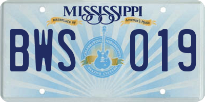 MS license plate BWS019