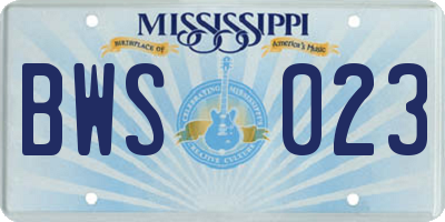 MS license plate BWS023