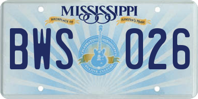 MS license plate BWS026