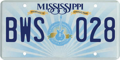 MS license plate BWS028