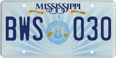 MS license plate BWS030