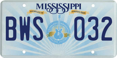 MS license plate BWS032