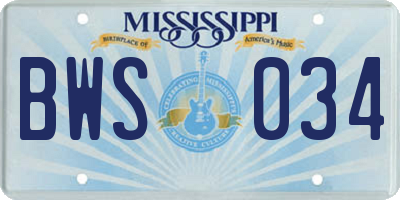 MS license plate BWS034