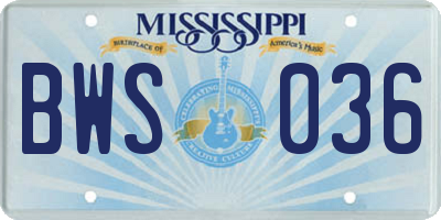 MS license plate BWS036