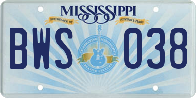 MS license plate BWS038