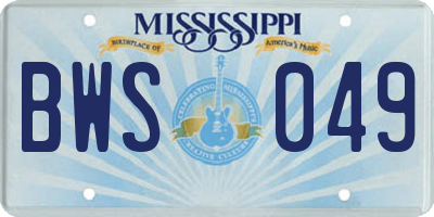 MS license plate BWS049