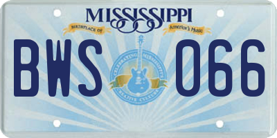 MS license plate BWS066