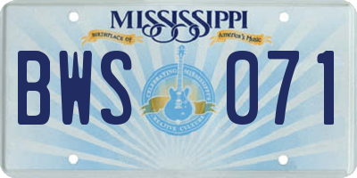 MS license plate BWS071