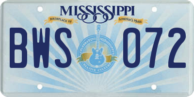 MS license plate BWS072