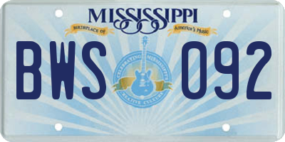 MS license plate BWS092