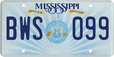 MS license plate BWS099