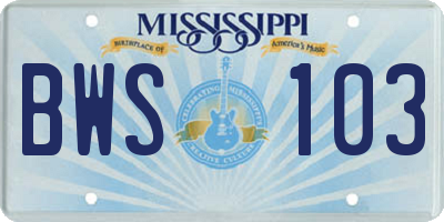 MS license plate BWS103