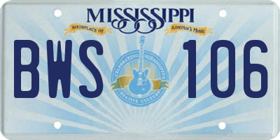 MS license plate BWS106