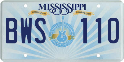 MS license plate BWS110