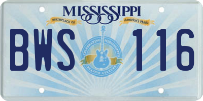MS license plate BWS116