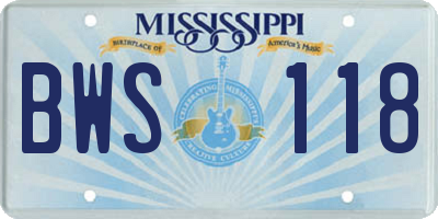 MS license plate BWS118