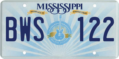 MS license plate BWS122