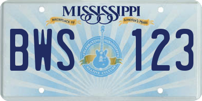 MS license plate BWS123
