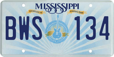 MS license plate BWS134