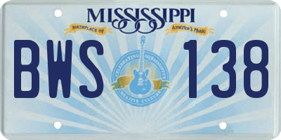MS license plate BWS138