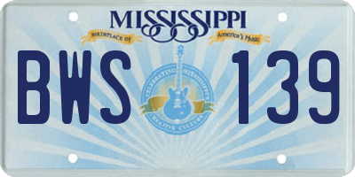 MS license plate BWS139