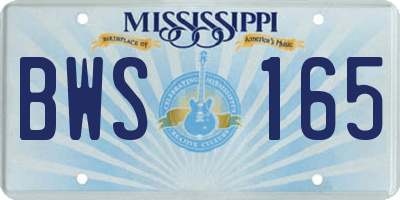 MS license plate BWS165