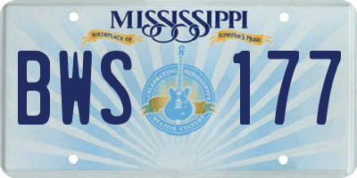 MS license plate BWS177