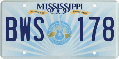 MS license plate BWS178