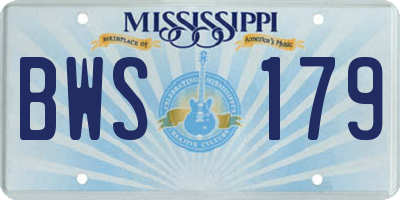 MS license plate BWS179
