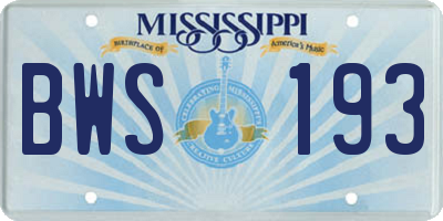 MS license plate BWS193