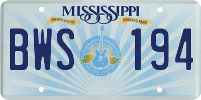 MS license plate BWS194