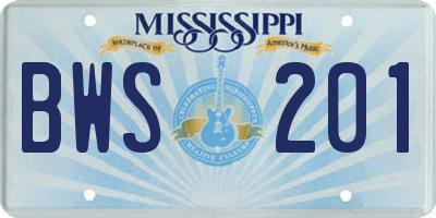MS license plate BWS201