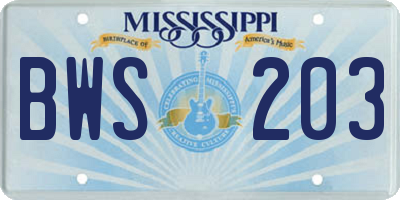 MS license plate BWS203