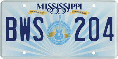 MS license plate BWS204