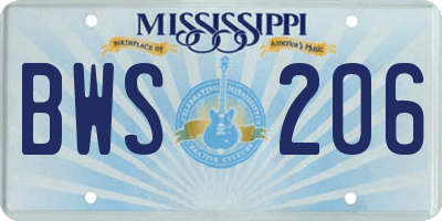 MS license plate BWS206