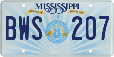 MS license plate BWS207
