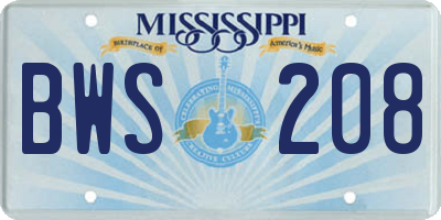 MS license plate BWS208