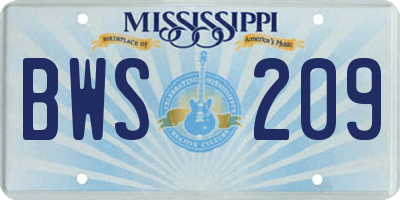 MS license plate BWS209
